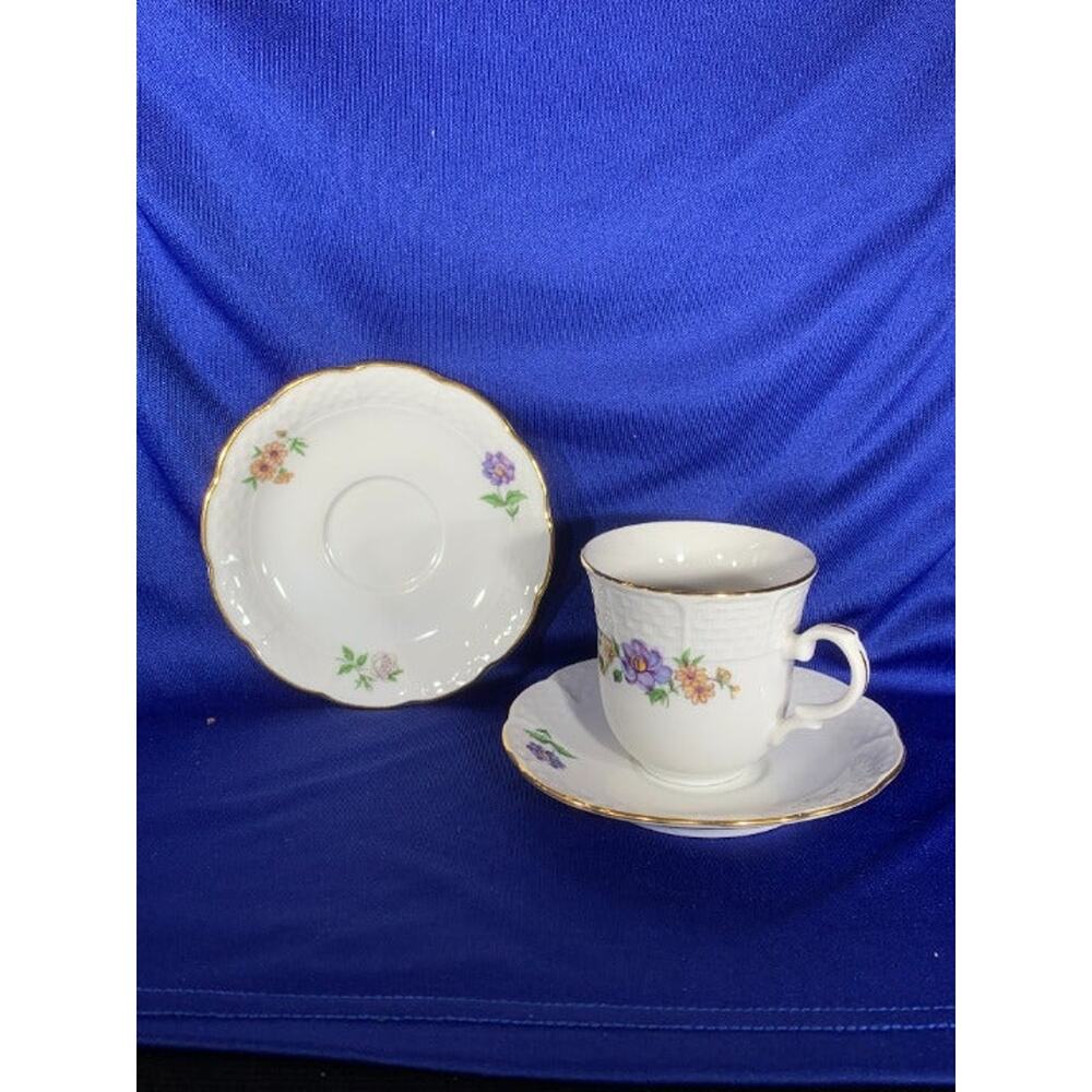 Tea Cup and Two Saucers With Flower Pattern by Europa
